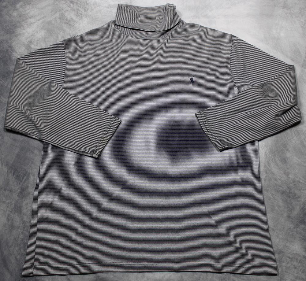 Polo Ralph Lauren Shirt Mens Large Blue Stripe Long Sleeve Turtleneck Cotton